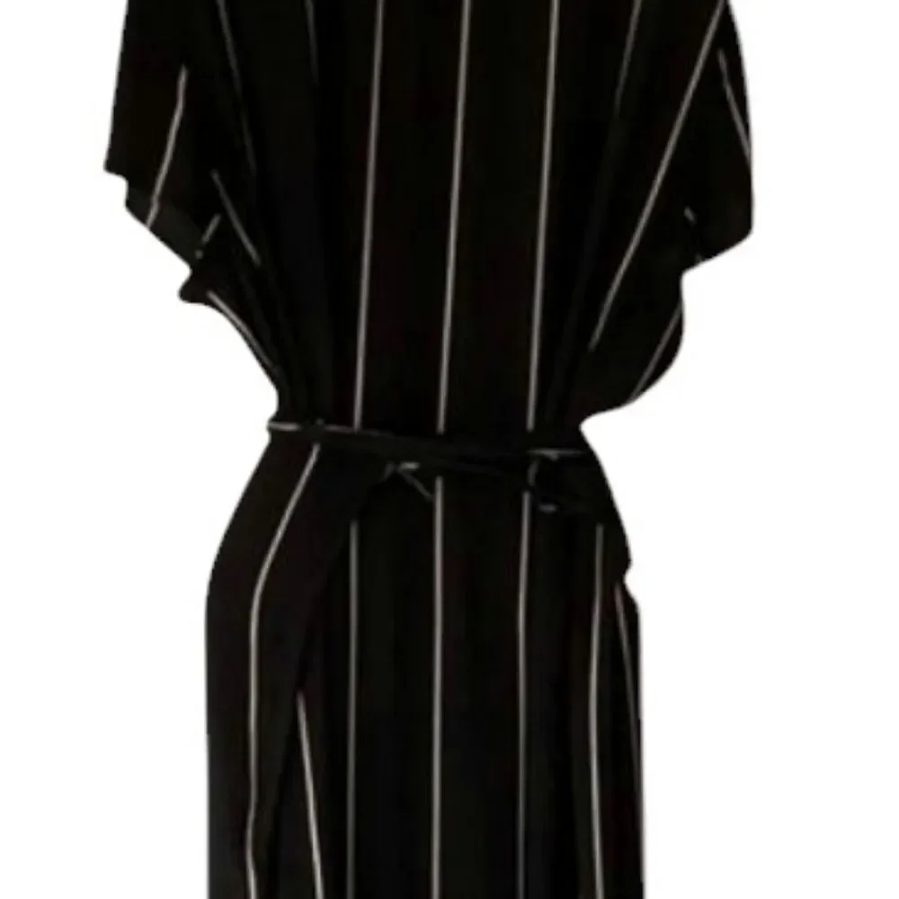 LOFT Wrap Dress with White Stripes and belt - Picture 7 of 15